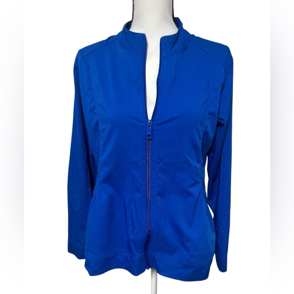 Healing hands Scrub Jacket size Medium Royal blue color w/ zipper +two pockets